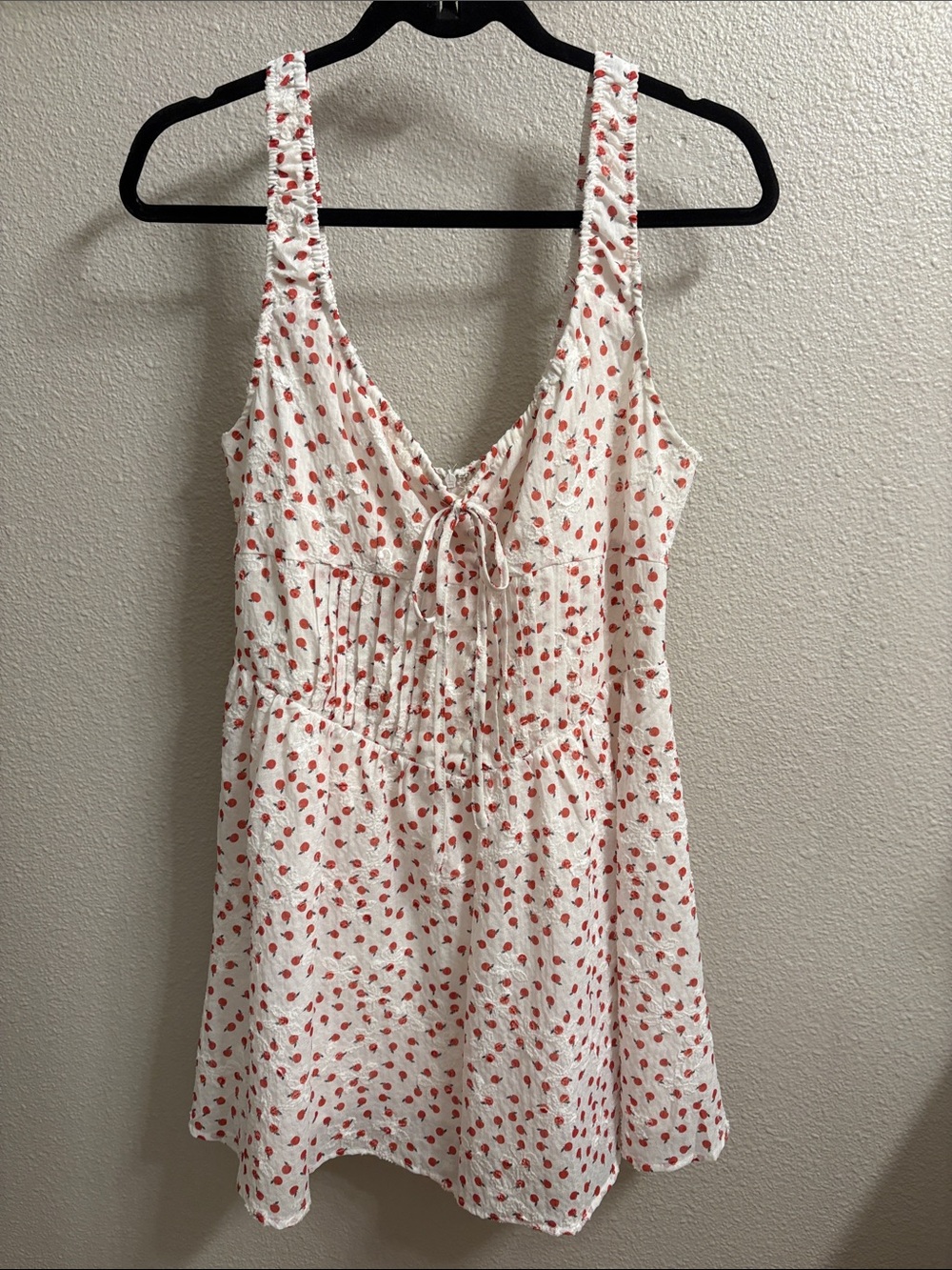 White Floral Apple Tie-Front Summer Tank Dress